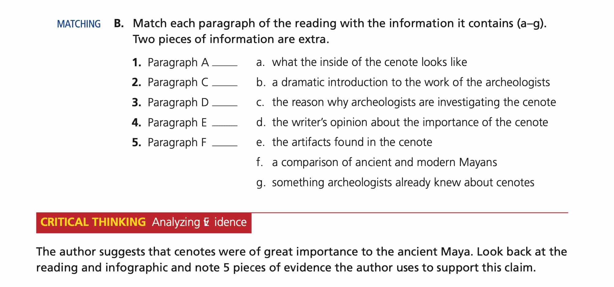 Matching exercise - reading explorer 5 third edition