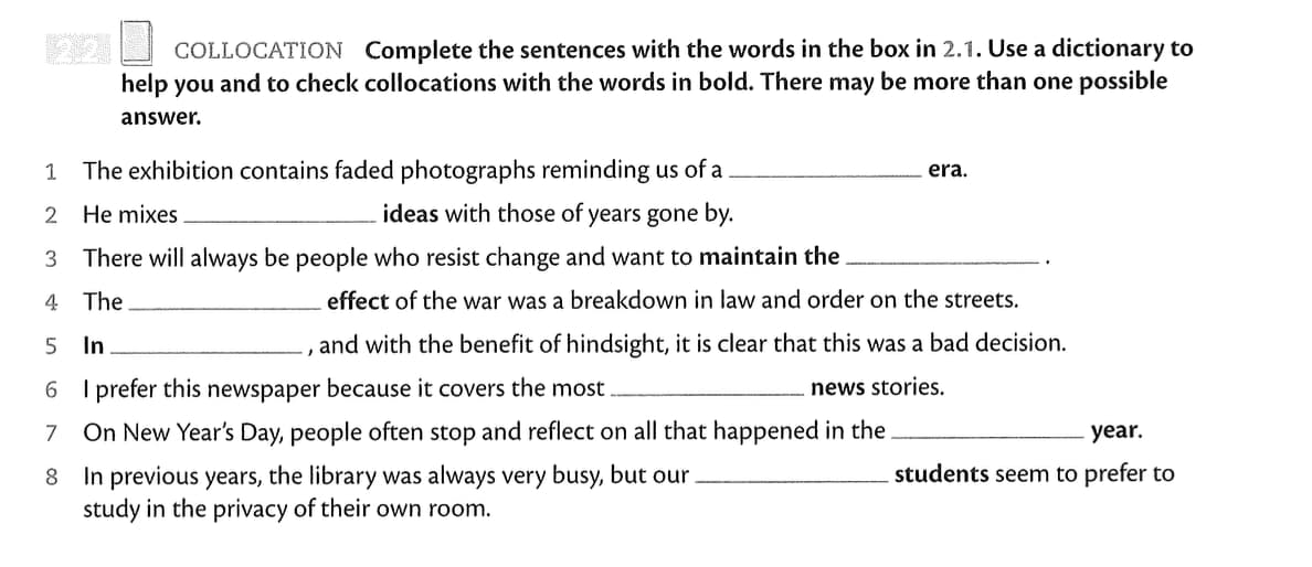 bài tập collocation trong sách vocabulary for band 6.5+