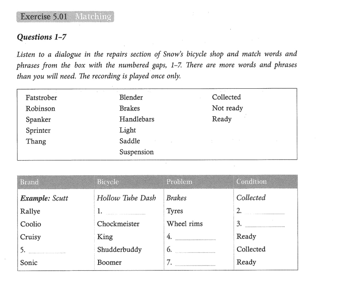 bài tập matching filling - intensive ielts listening pdf with audio