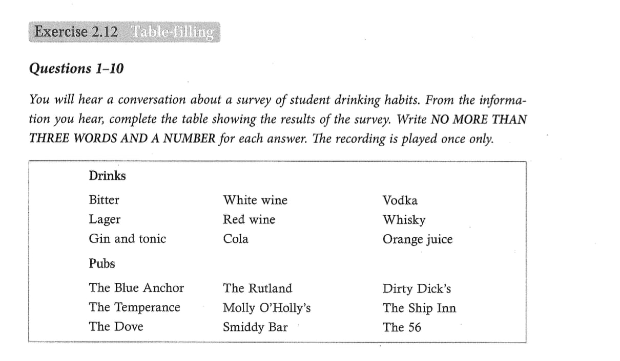 table-filling exercise