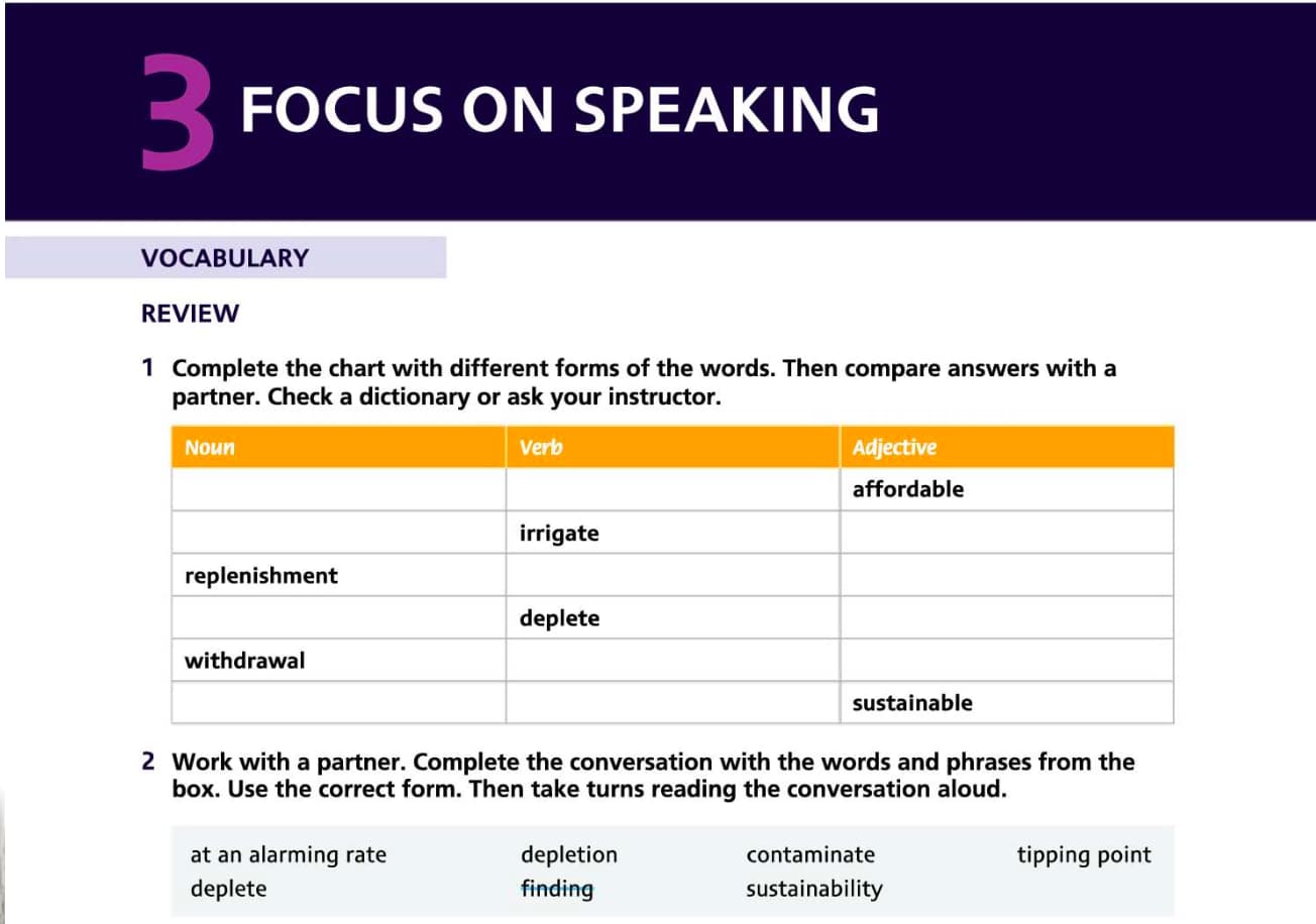 Focus on speaking exercise