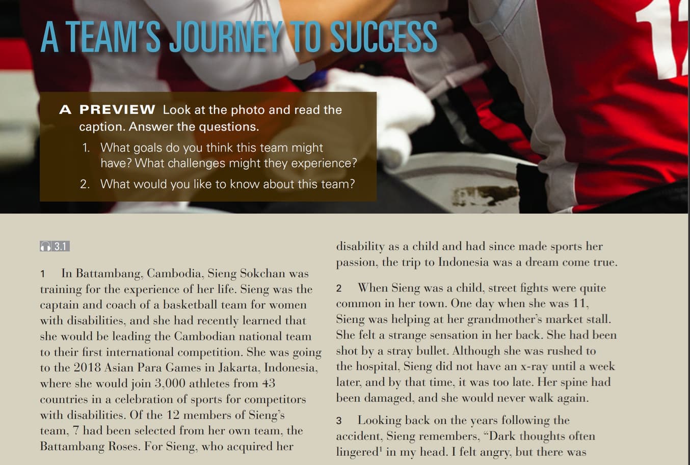 a team's joorney to success reading exercise