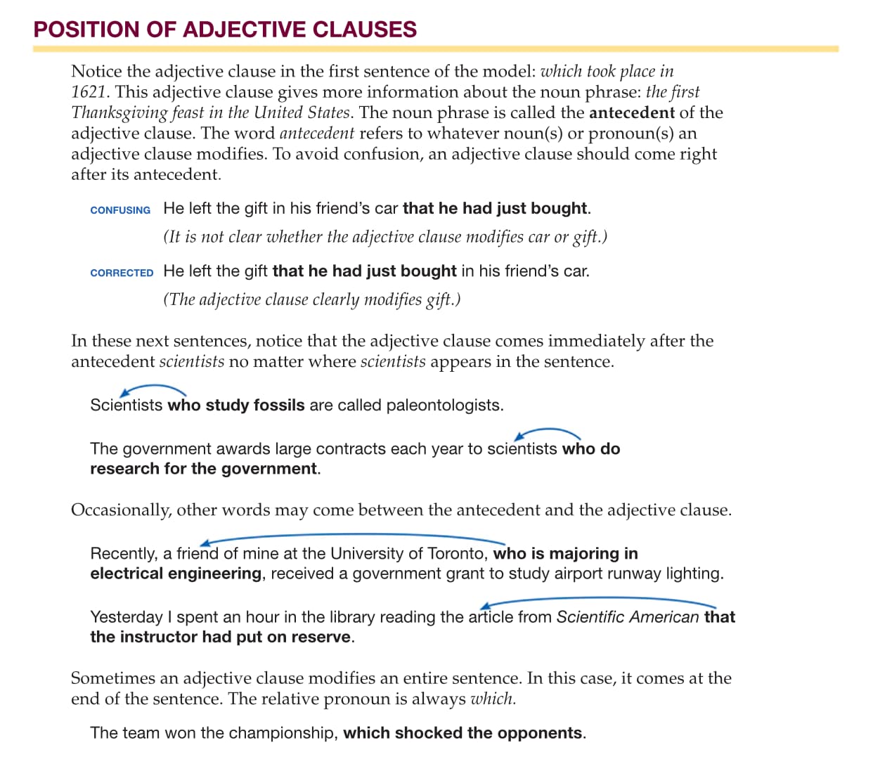 position of adjective clauses lesson