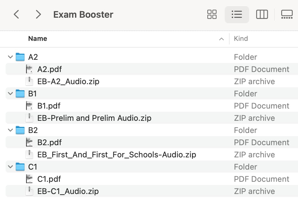 Trọn bộ sách Cambridge English Exam Booster A2, B1, B2, C1 PDF Audio download